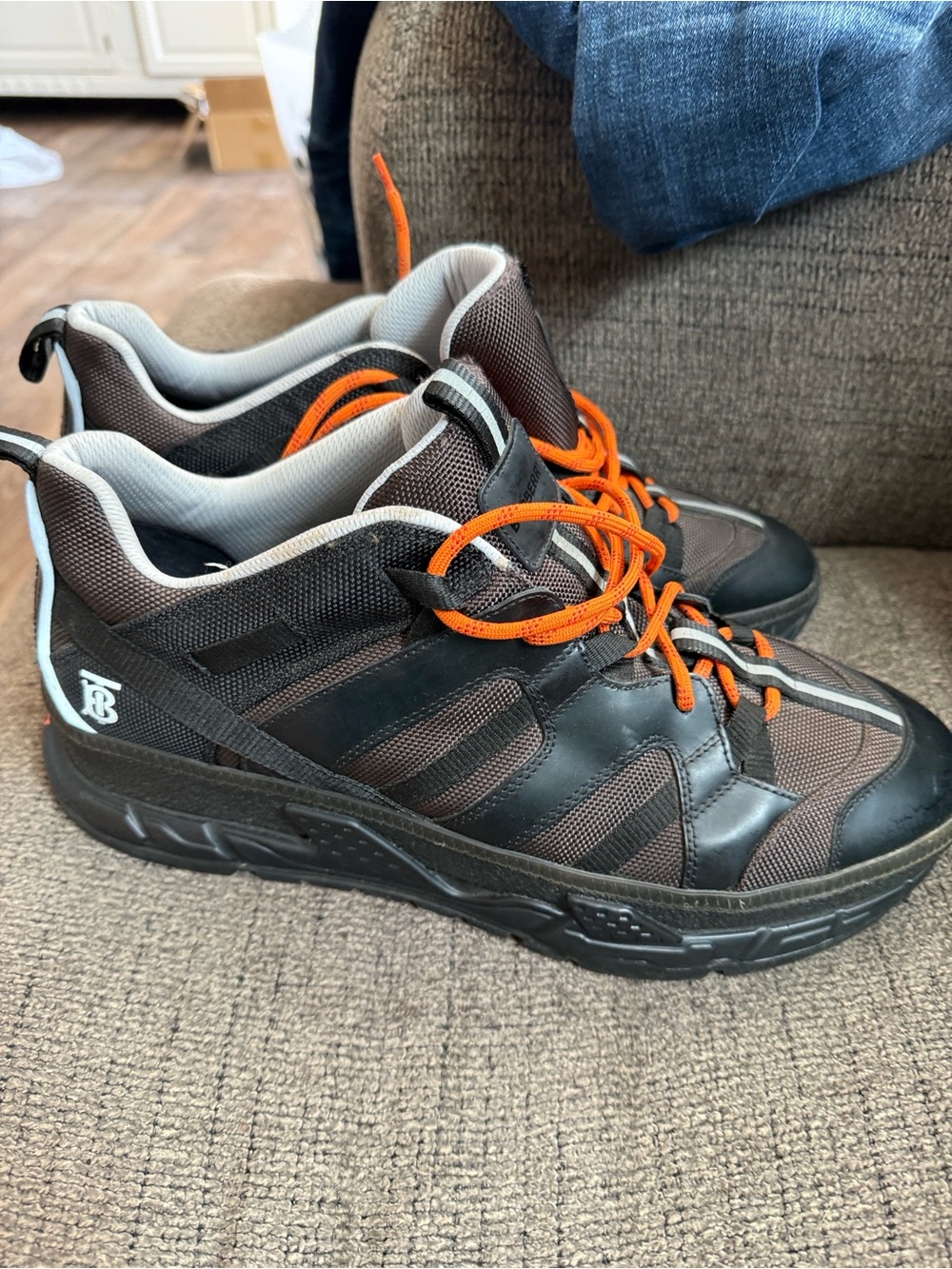 Burberry Brown and Black Athletic Sneakers with Orange Laces Make me offers